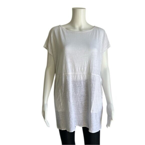 Eileen Fisher Relaxed Fit Short Sleeve Linen Tunic in White - PM - Picture 1 of 5